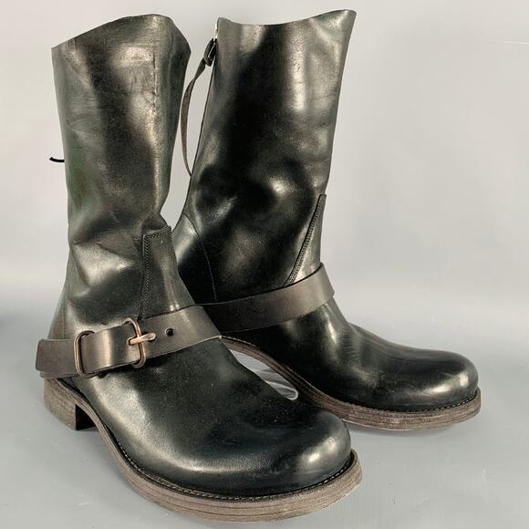M.A+ Size 11 Black Leather Horsehide Buckle Boots - Picture 1 of 9